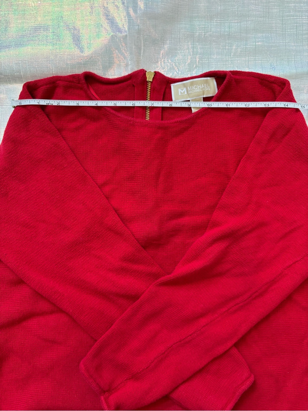 Michael Kors Red Knit Long Sleeve Top with Gold Back Zip - Picture 7 of 11